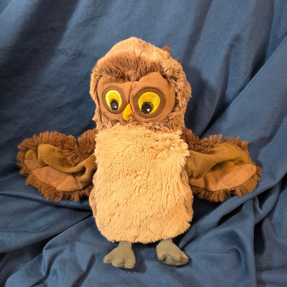 IKEA Owl Hand Puppet Kids 9 Inch Brown Tan Faux Fur Embroidered Eyes